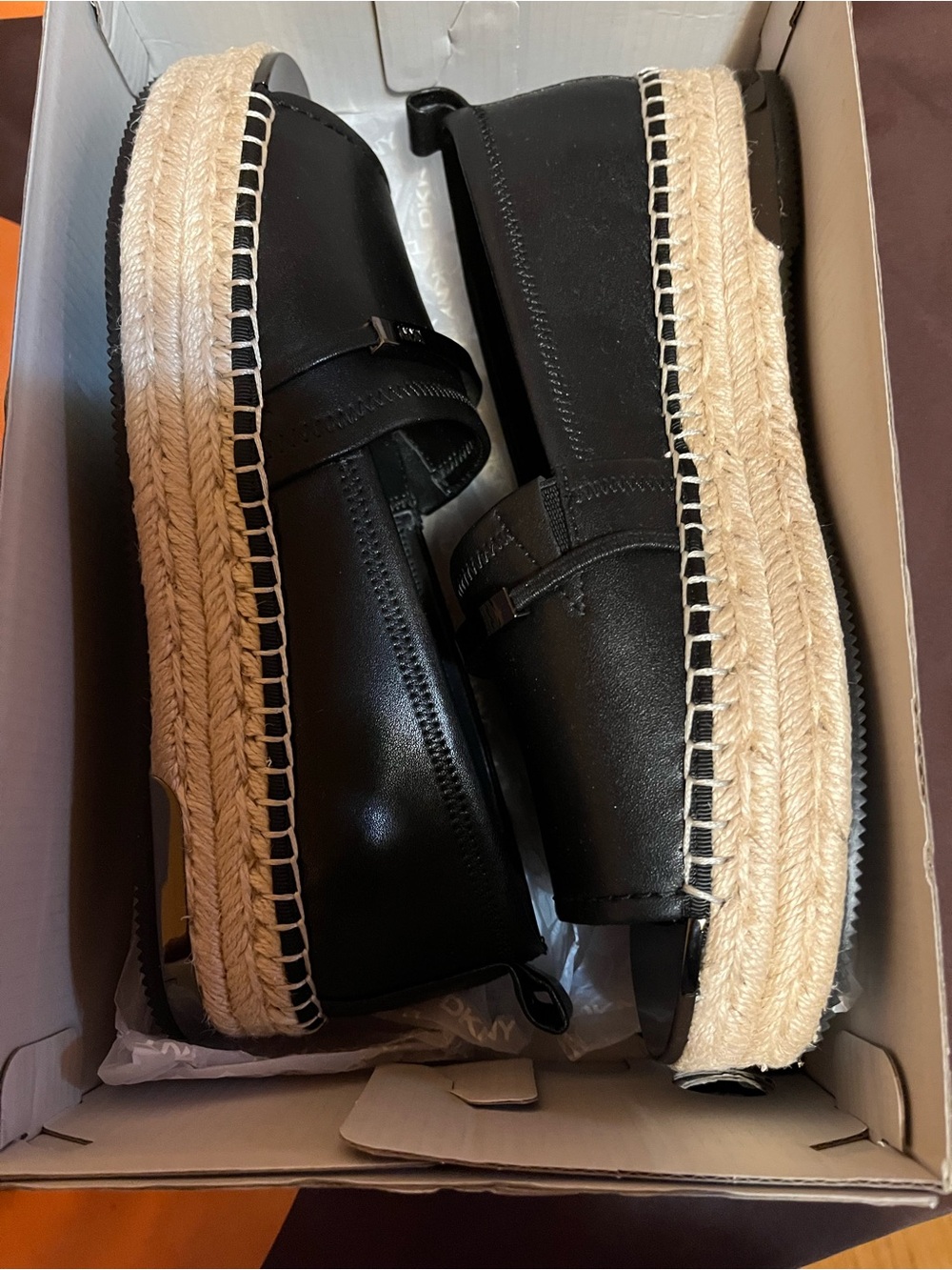 DKNY Black Peep-Toe Espadrille with Jute Platform - Picture 4 of 5